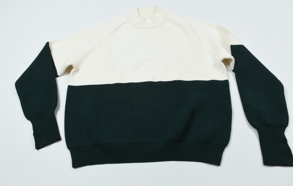 Tory Sport Tory Burch Sweater Womens Small Green Cream Colorblock Mock Neck